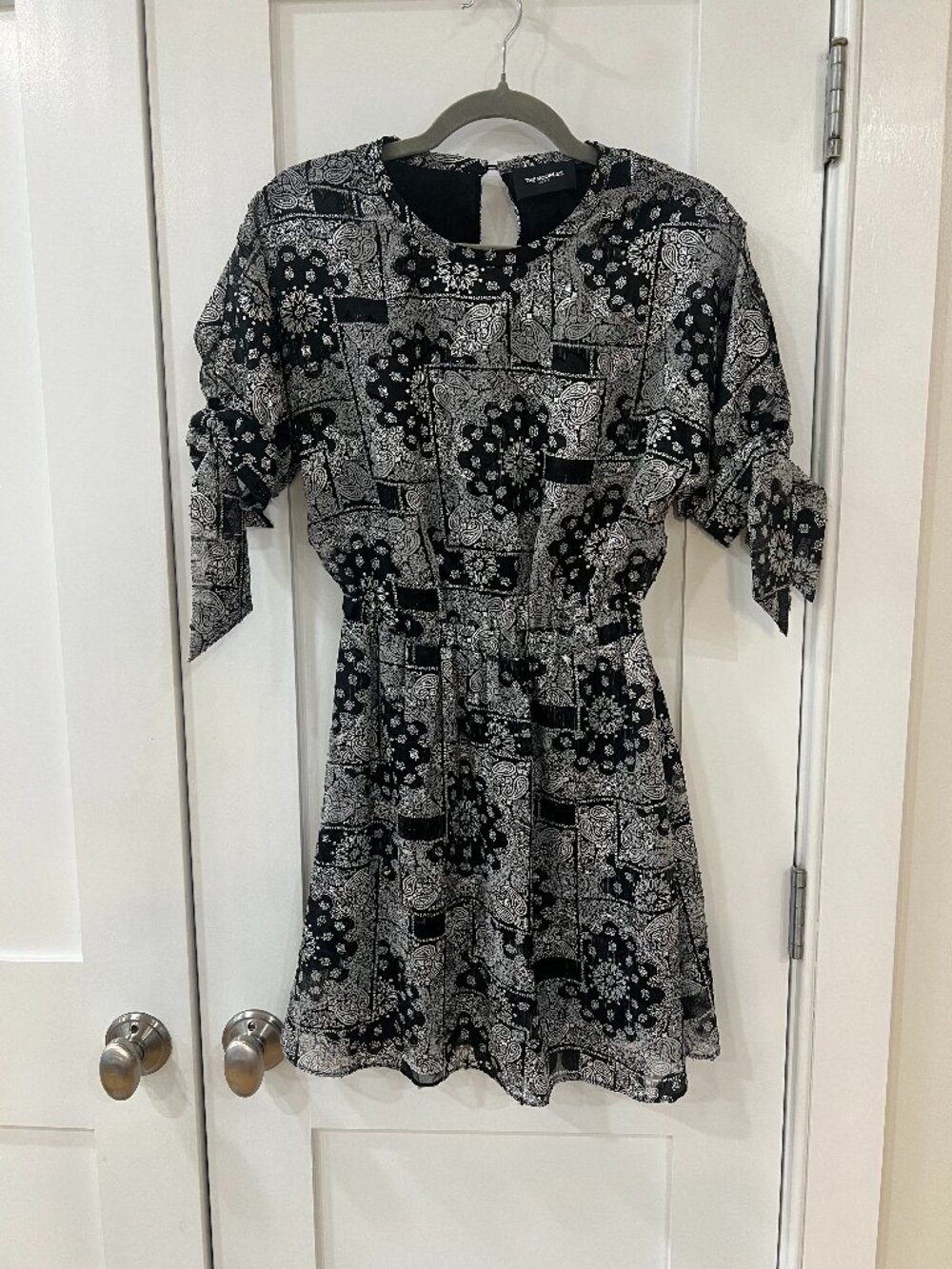 The Kooples Paris - Black & Silver Bandana Paisley Jacquard Mini Dress Size 0